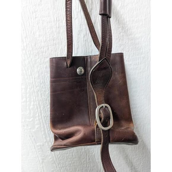 Two Bar West Brown Leather Studded Cross Sling Bag Western Rustic Distressed - Picture 3 of 6